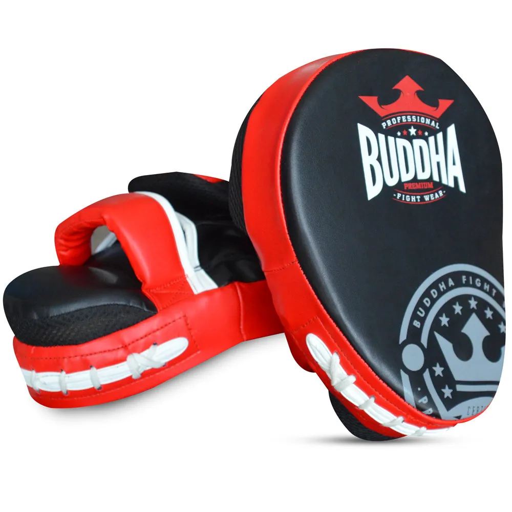 Manoplas de Boxeo Curvadas Buddha Thailand Negras-Rojas (Precio Par)
