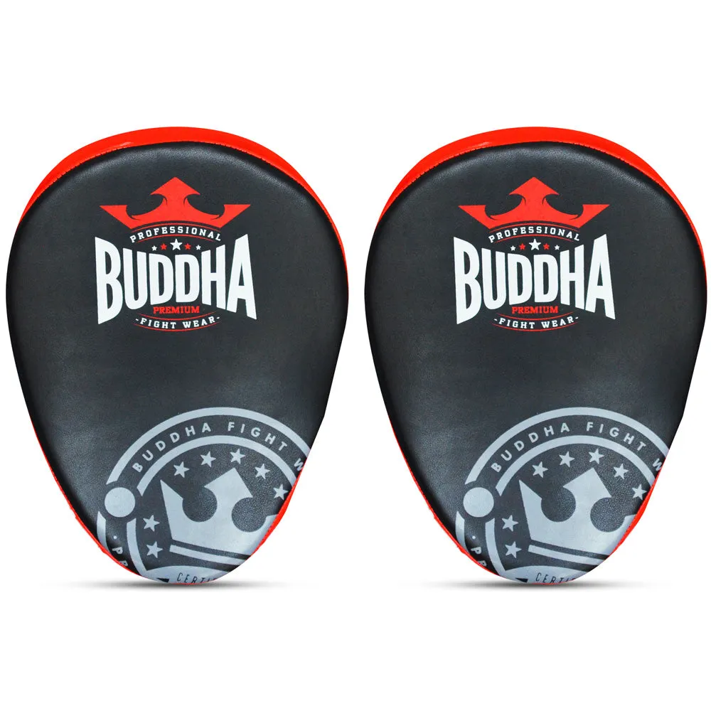 Manoplas de Boxeo Curvadas Buddha Thailand Negras-Rojas (Precio Par)