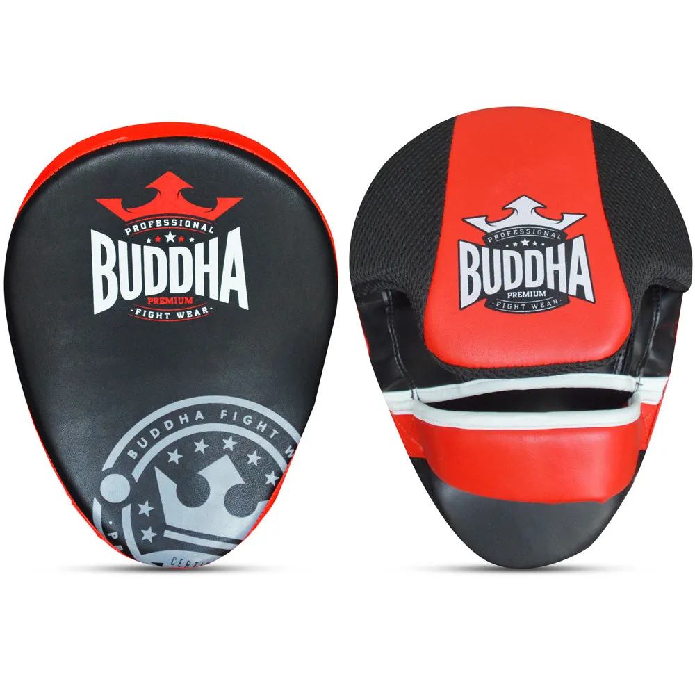 Manoplas de Boxeo Curvadas Buddha Thailand Negras-Rojas (Precio Par)