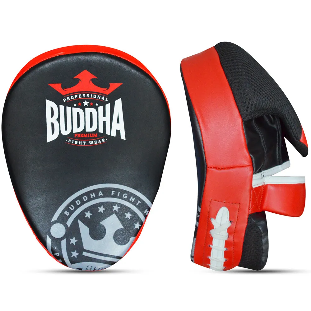 Manoplas de Boxeo Curvadas Buddha Thailand Negras-Rojas (Precio Par)